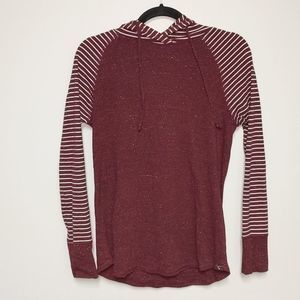 Eddie Bauer Maroon Hooded Pullover with Striped Sleeves
